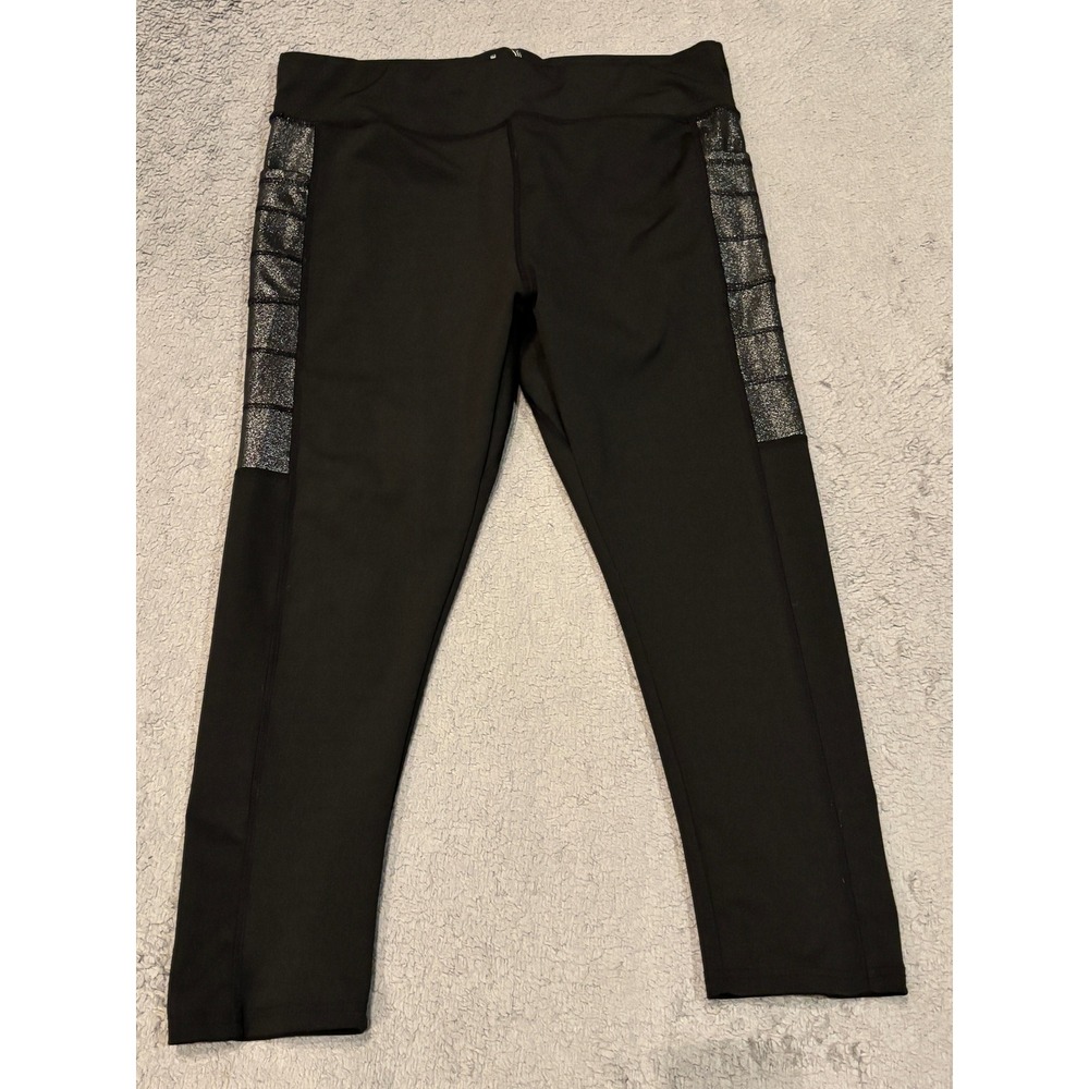 BSP Womens 3XL Black Metallic Shimmer Side Panel Capri Active Leggings RN151268